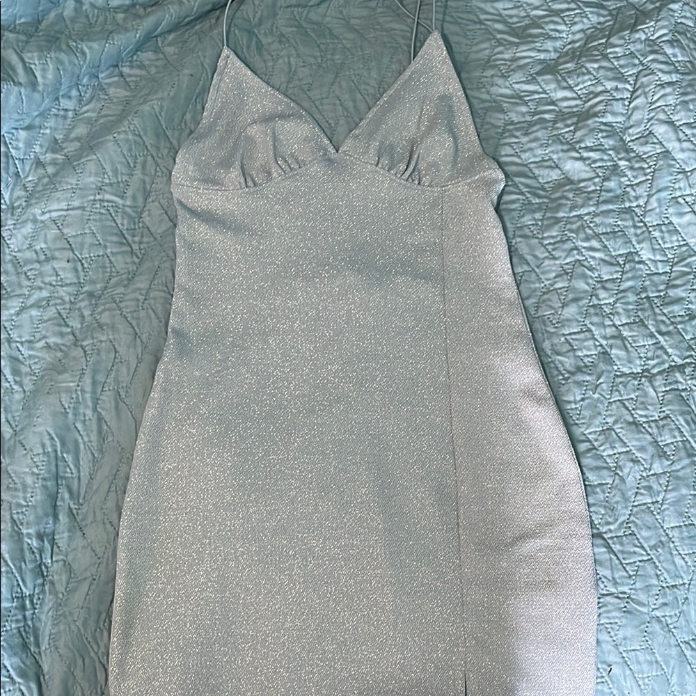 Elegant Blue Silver Spaghetti Strap Dress